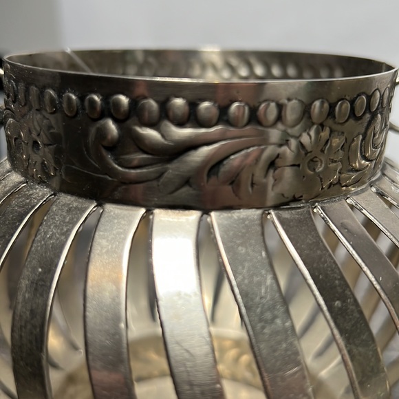 Accents Vintage Silver Metal Basket With A Flower And Leaf Design